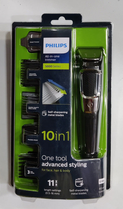 PHILIPS Series 5000 Multigroom, All in one Trimmer for Face, Head and Body 10 in 1 | 60 min Runtime (MG3750/33)
