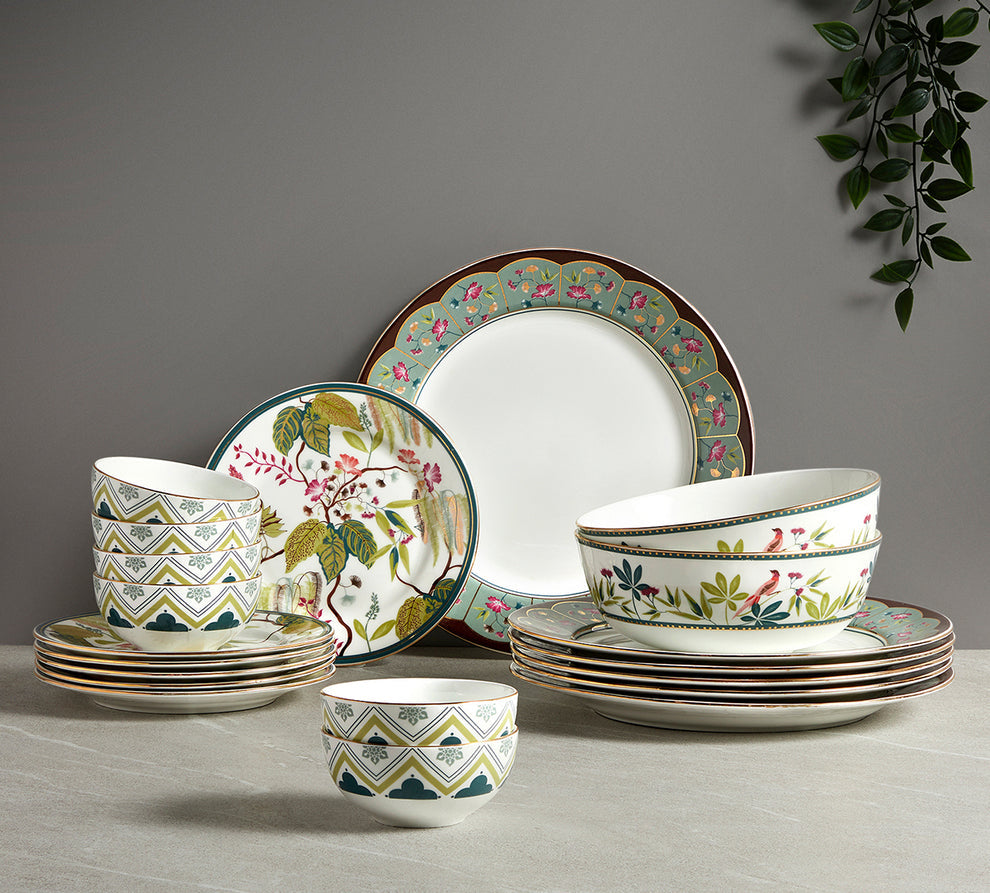 Claycraft India Circus Grandeur Green Dinner Set (Pack of 20), For Family of 6