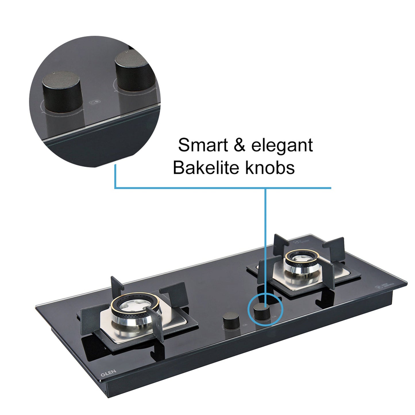 2 Burner Glass Hob Top with Double Ring Forged Brass Burners Auto Ignition (1022 SQ HT DB)