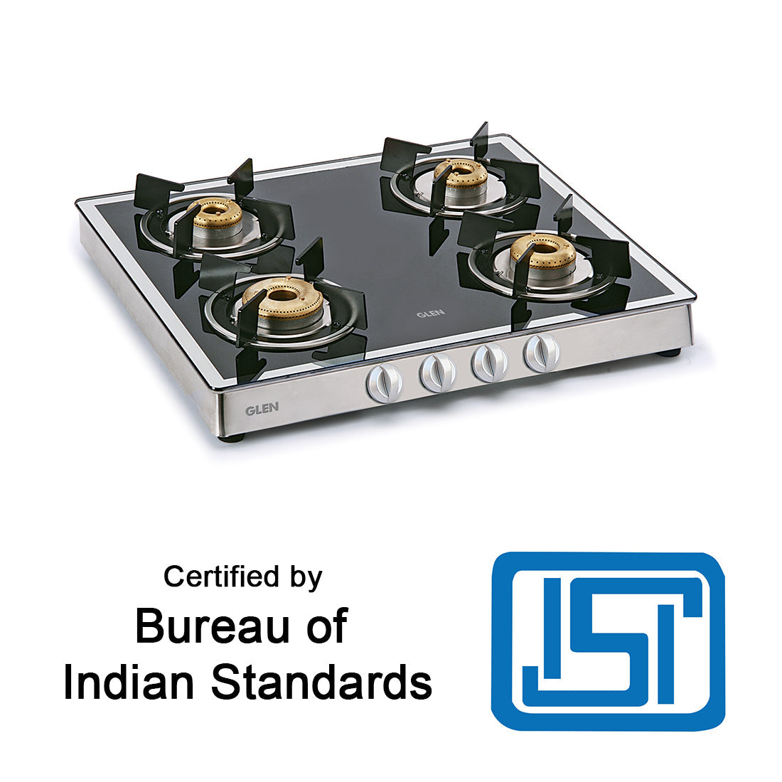 4 Burner Glass Gas Stove Mirror Finish 1 High Flame 3 Forged Brass Burner 60 CM (1042 GT FBM)