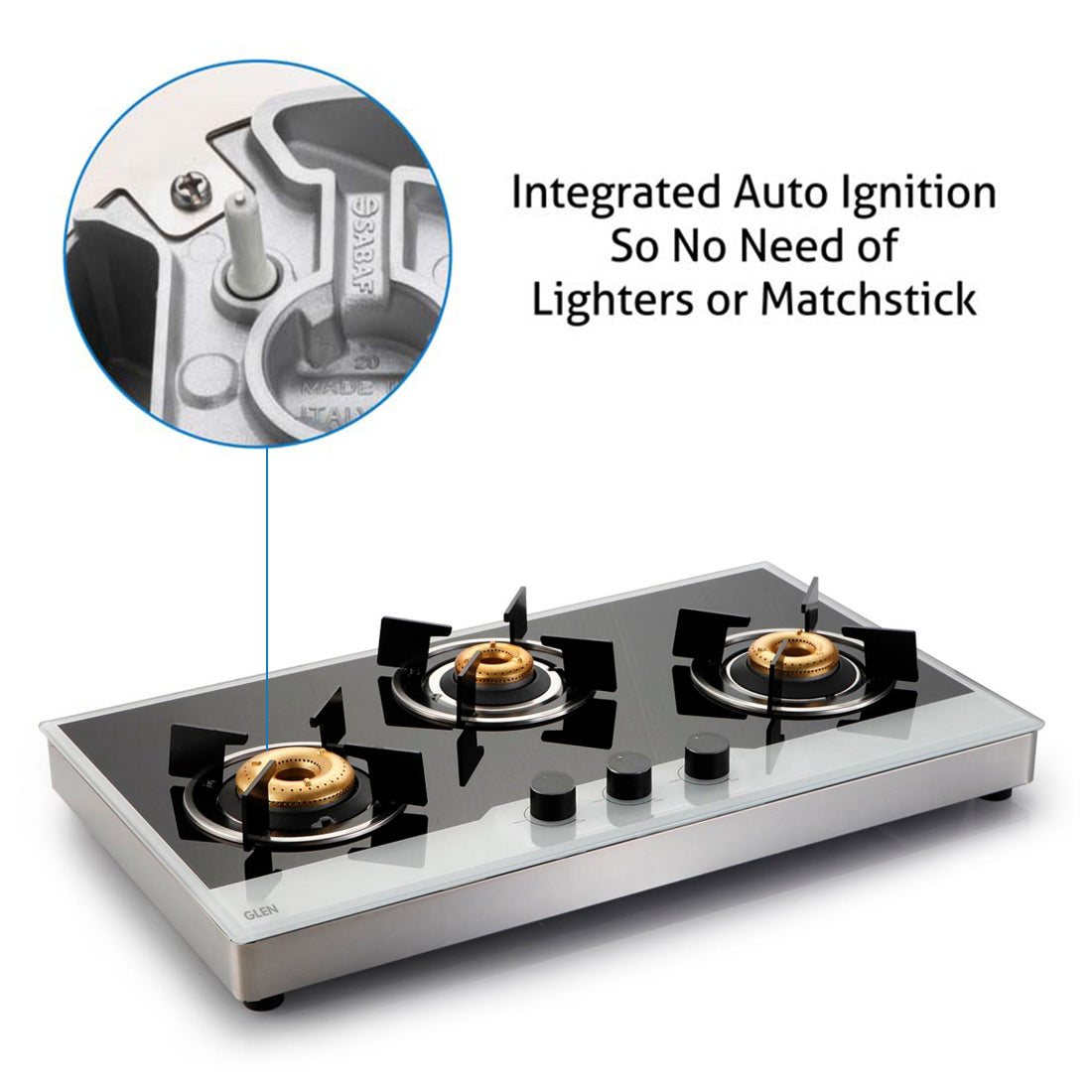 3 Burner Free Standing Hob with Forged Brass Burners Auto Ignition (1073 FSF BBW AI)