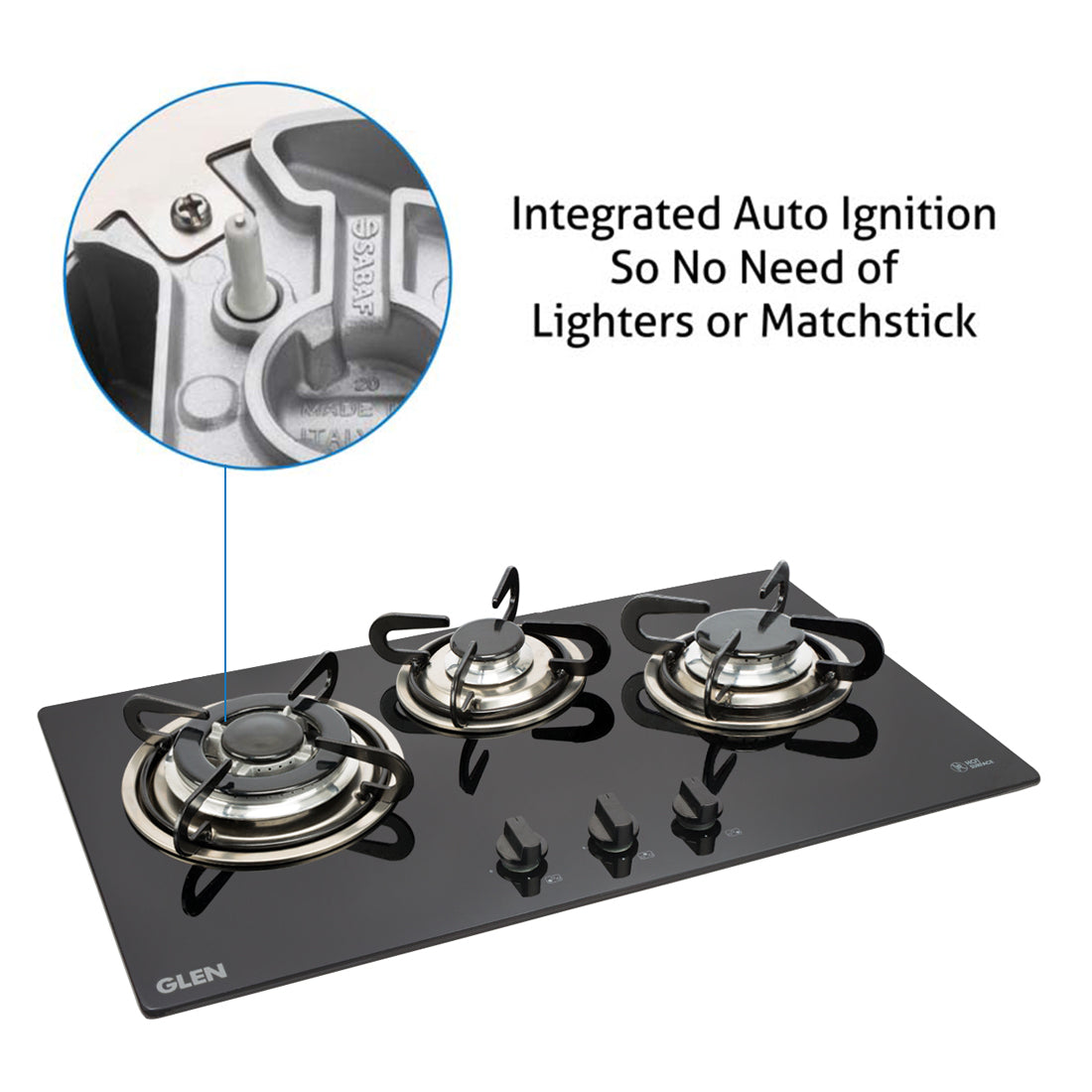3 Burner Built in Glass Hob Triple Ring Burner European Sealed Burner Auto Ignition (1073 TR)