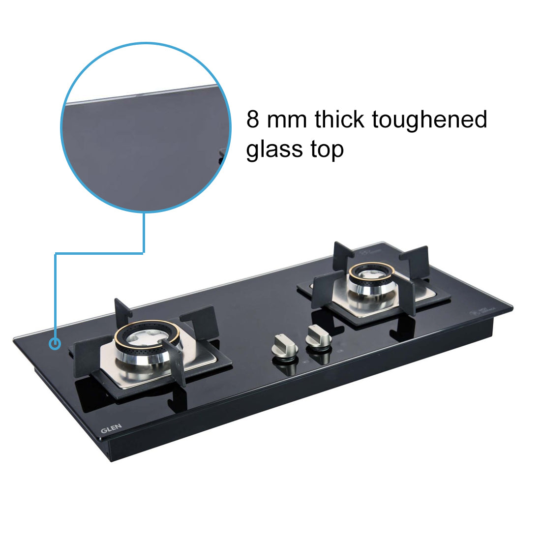 2 Burner Glass Hob Top with with Double Ring Forged Brass Burners Auto Ignition Black (66)