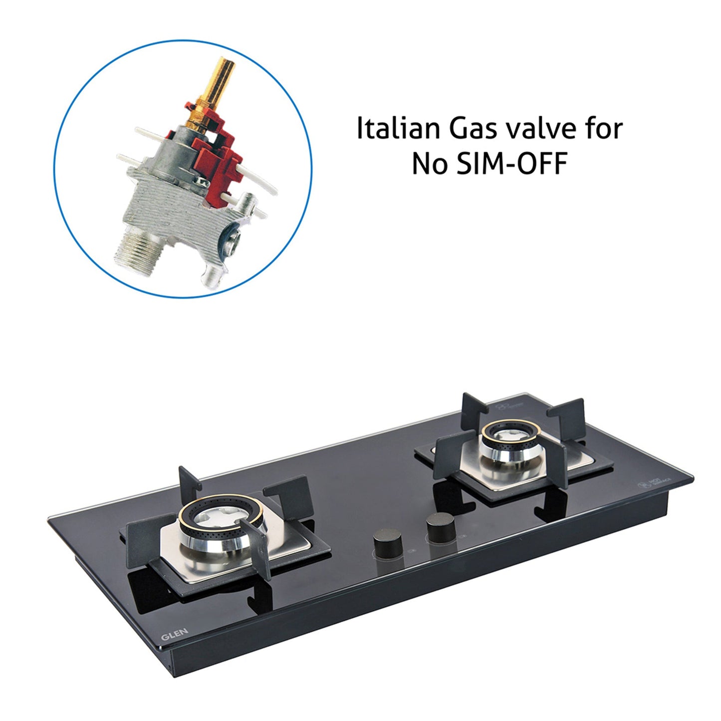 2 Burner Glass Hob Top with Double Ring Forged Brass Burners Auto Ignition (1022 SQ HT DB)