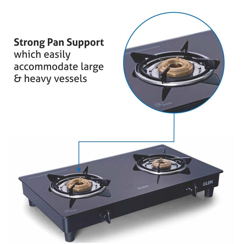 GLEN 2 Burner Glass Gas Stove Extra Large with Brass Burner Black (CT1022GTXLBBBL)