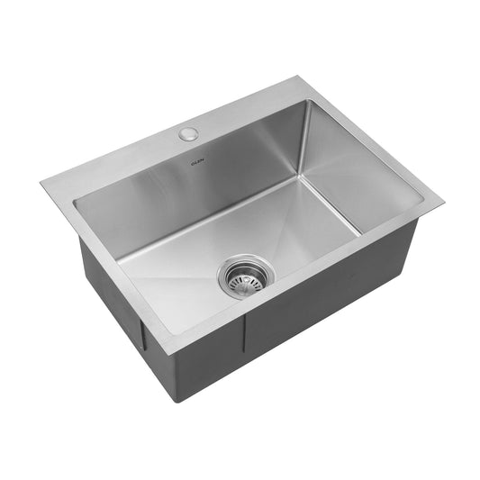 GLEN Stainless Steel Grade 304 Sink for Kitchen | Single Bowl Handmade Sink with Full Faucet Deck 24x18x9 inches |Matte Finish (KS-SH24189SBFFDM)