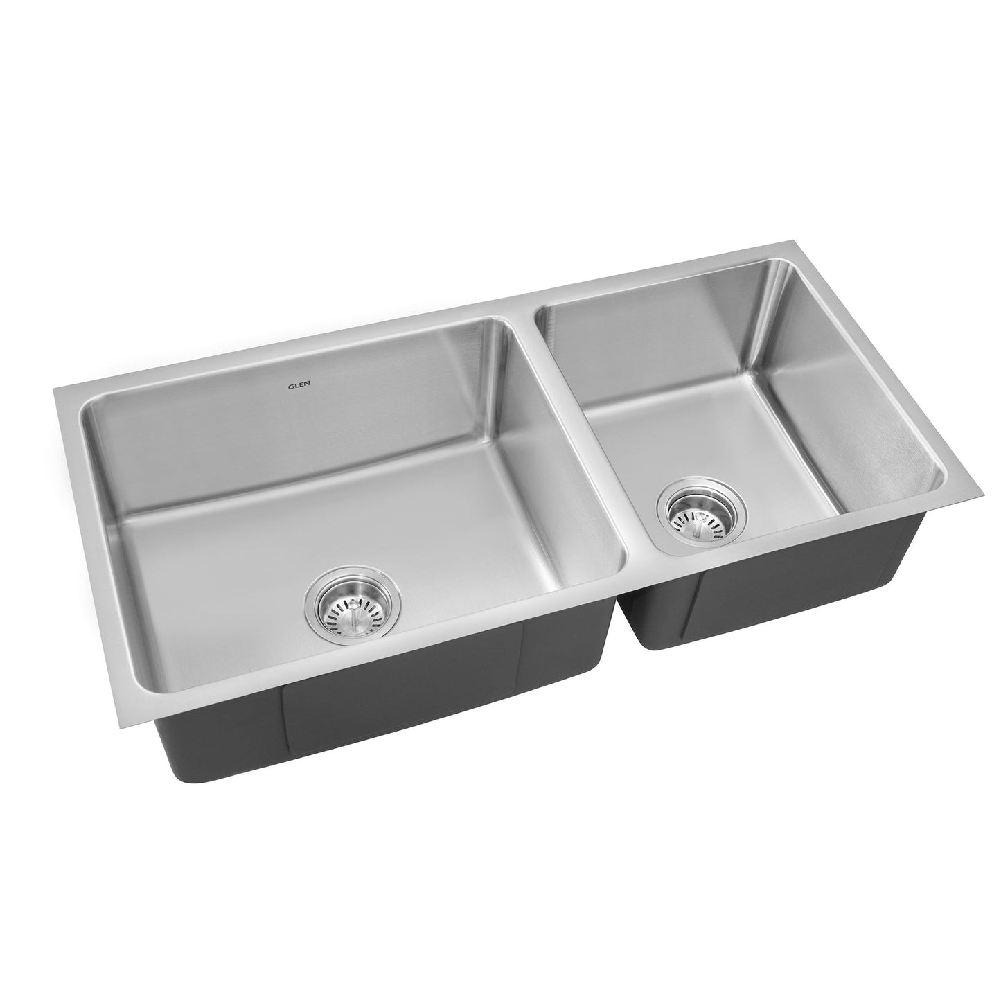 GLEN Stainless Steel Grade 304 Sink for Kitchen, Double Bowl Press Sink 37x18x9 inches, Matte Finish (KS-SP37189DBSM)