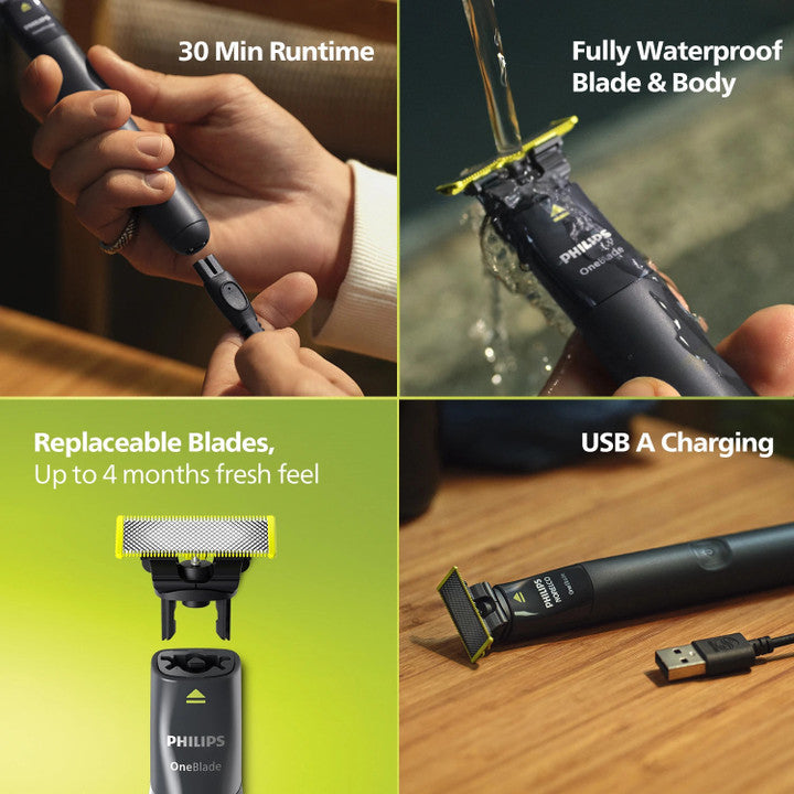 Philips OneBlade I Hybrid Trimmer & Razor I Trim, Edge & Shave | 2x Powerful Motor | Longer Battery Life I No Skin Irritation as Blade Never Touches Skin | Dual Protection Technology | QP2724/10
