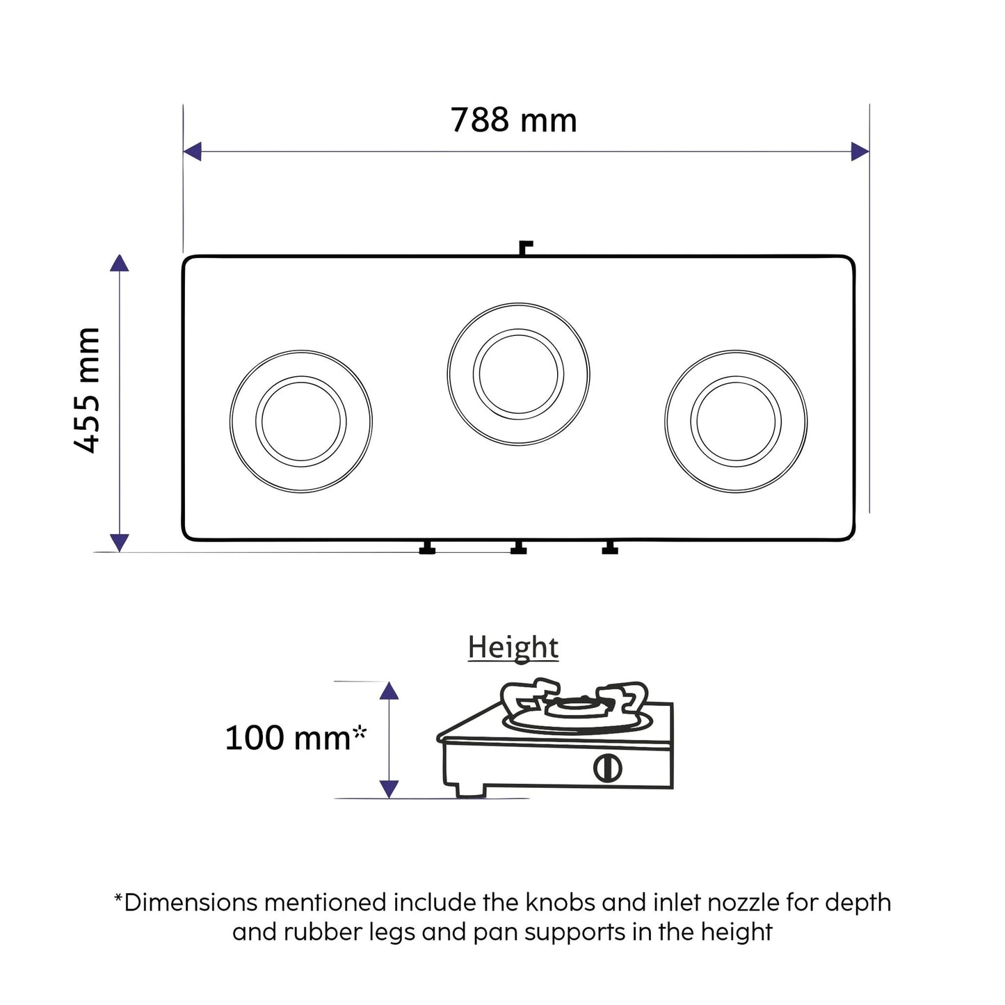 GLEN 3 Burner Ultra Slim Glass PNG Gas Stove with High Flame Forged Brass Burner - Manual/Auto Ignition (CT1035USBLPN)