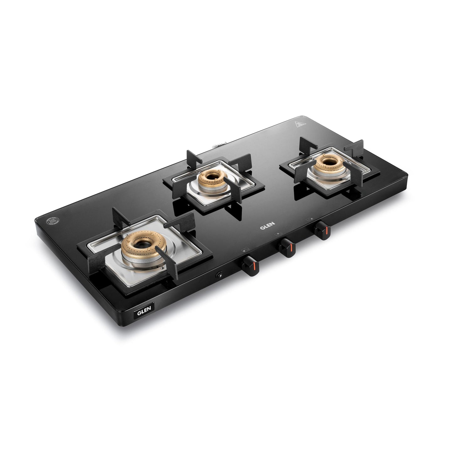 GLEN 3 Burner Ultra Slim Glass PNG Gas Stove with High Flame Forged Brass Burner - Manual/Auto Ignition (CT1035USBLPN)
