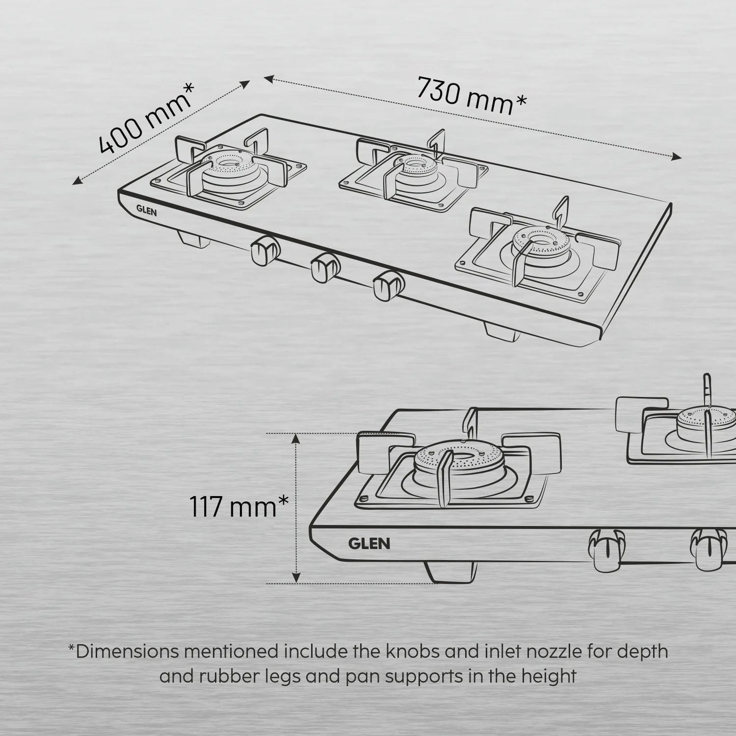 3 Burner Ultra Tuff Stainless Steel Gas Stove with Forged Brass Burner - Manual/Auto Ignition (1053 UT SS 73)