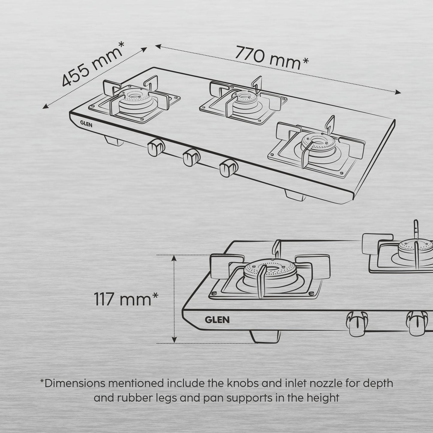 3 Burner Ultra Tuff Stainless Steel Gas Stove with Forged Brass Burner - Manual/Auto Ignition (1053 UT SS)