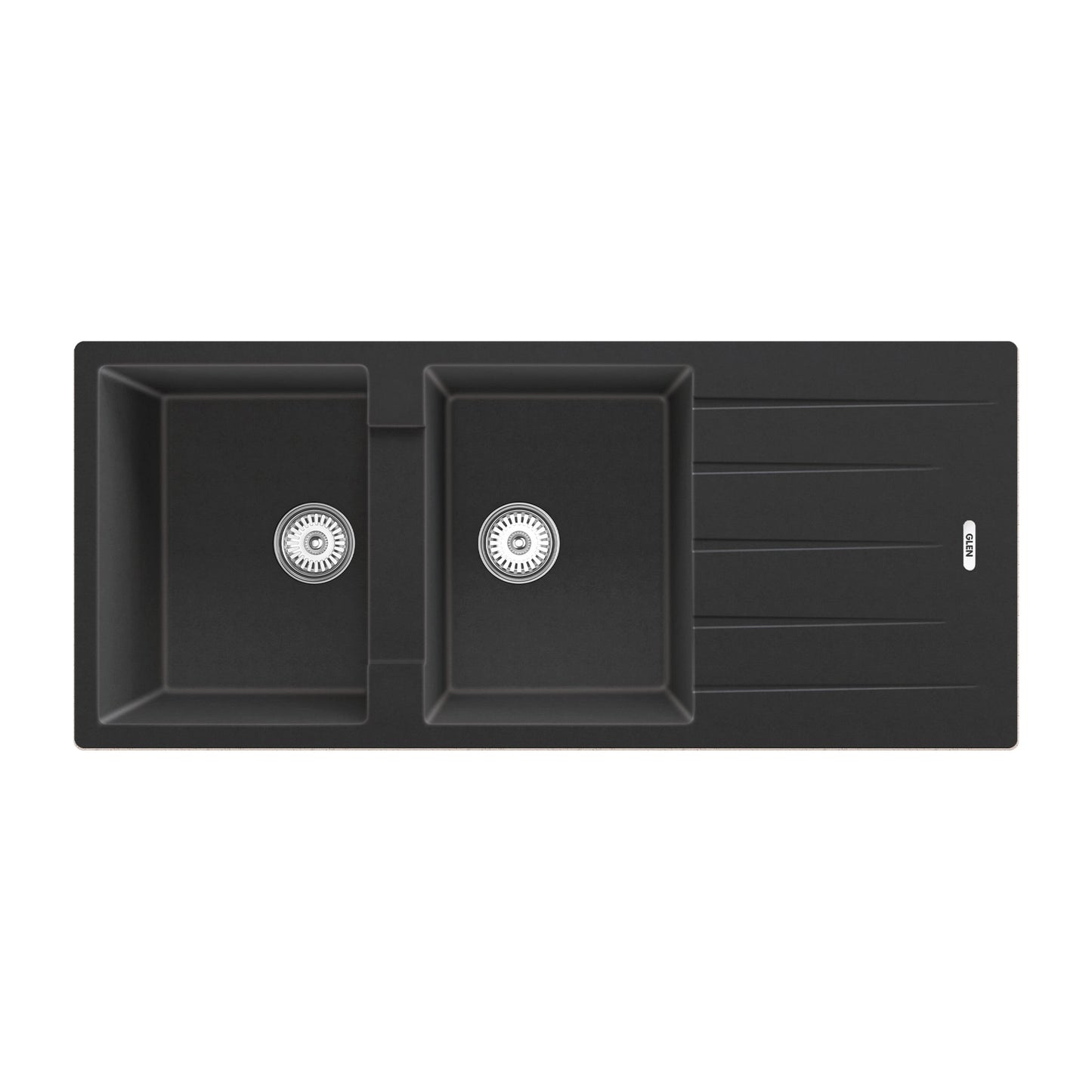 GLEN Quartz Sink for Kitchen, Double Bowl with Side Drain 46x20x9 inches (KS-QZ46209DBSD)