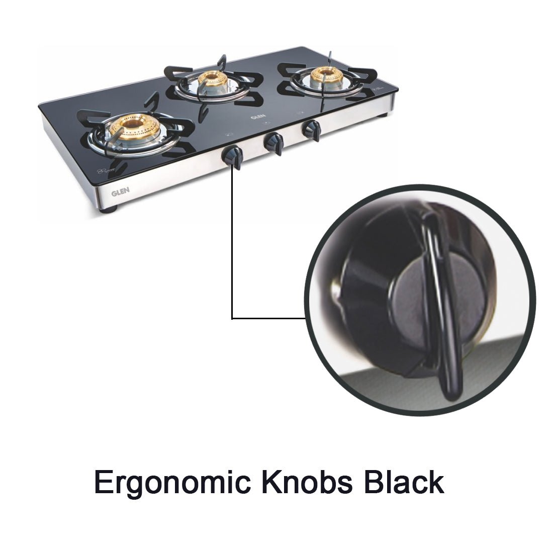 3 Burner Glass Gas Stove 1 High Flame 2 Brass Burners Double Drip trays (Z18242L)