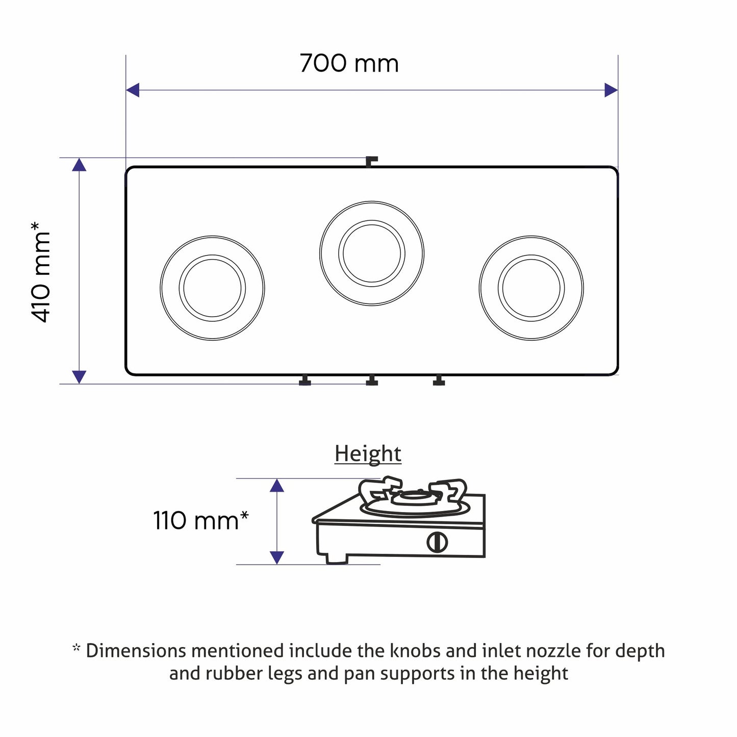 GLEN 3 Burner PNG Glass Gas Stove with High Flame Brass Burner - Black (CT1030GTHFBBBLPN)