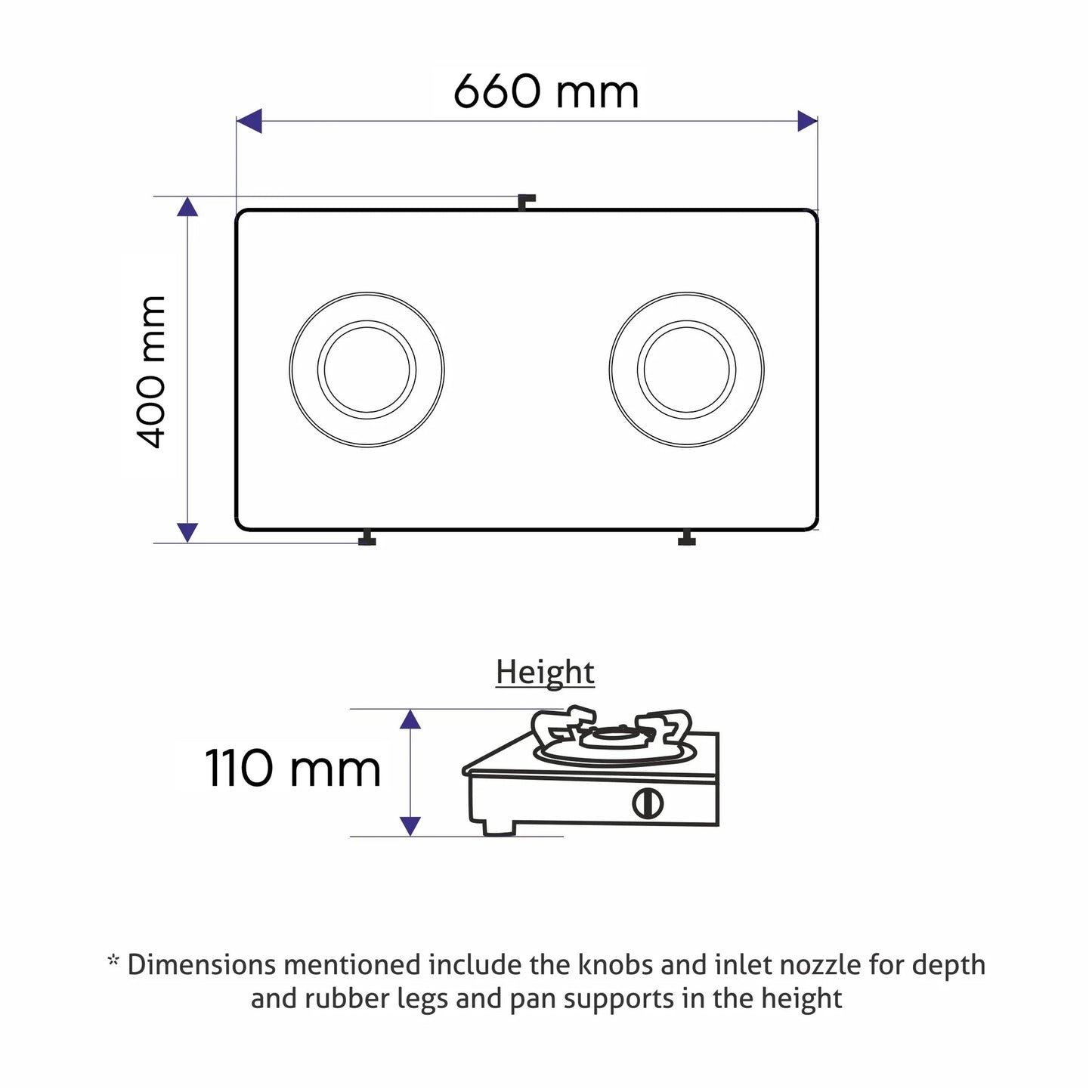 GLEN 2 Burner Glass Gas Stove Jumbo with Brass Burner Black (CT1020GTJMBB)