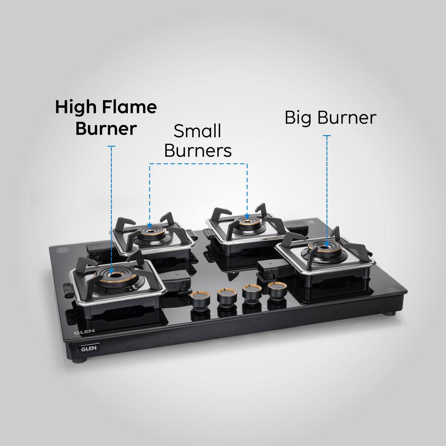 GLEN 4 Burner Swift Glass Gas Stove with Multi Ring Forged Brass Burners (CT1044GTBLSWIFT)