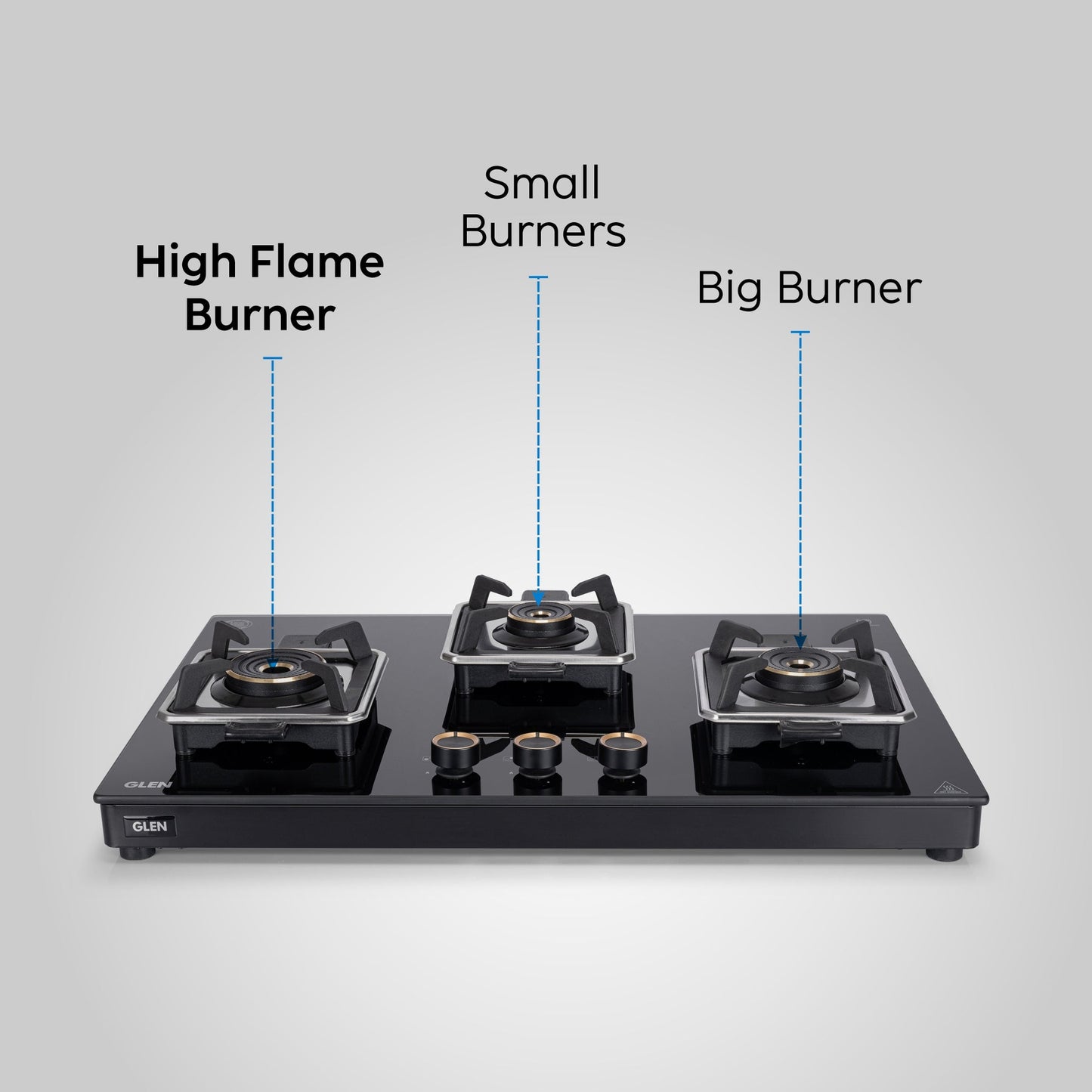 GLEN 3 Burner Swift Glass Gas Stove with Multi Ring Forged Brass Burners (CT1038GTBLSWIFT)