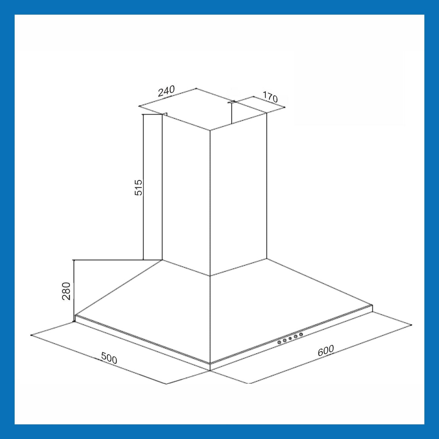 Electric Kitchen Chimney, Pyramid Shape Baffle filters 60cm 1250 m3/h - Black (6051 BL)
