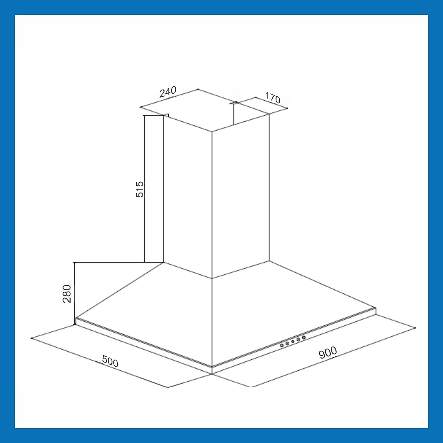 Electric Kitchen Chimney, Pyramid Shape Baffle filters 90cm 1250 m3/h - Black (6051 BL)