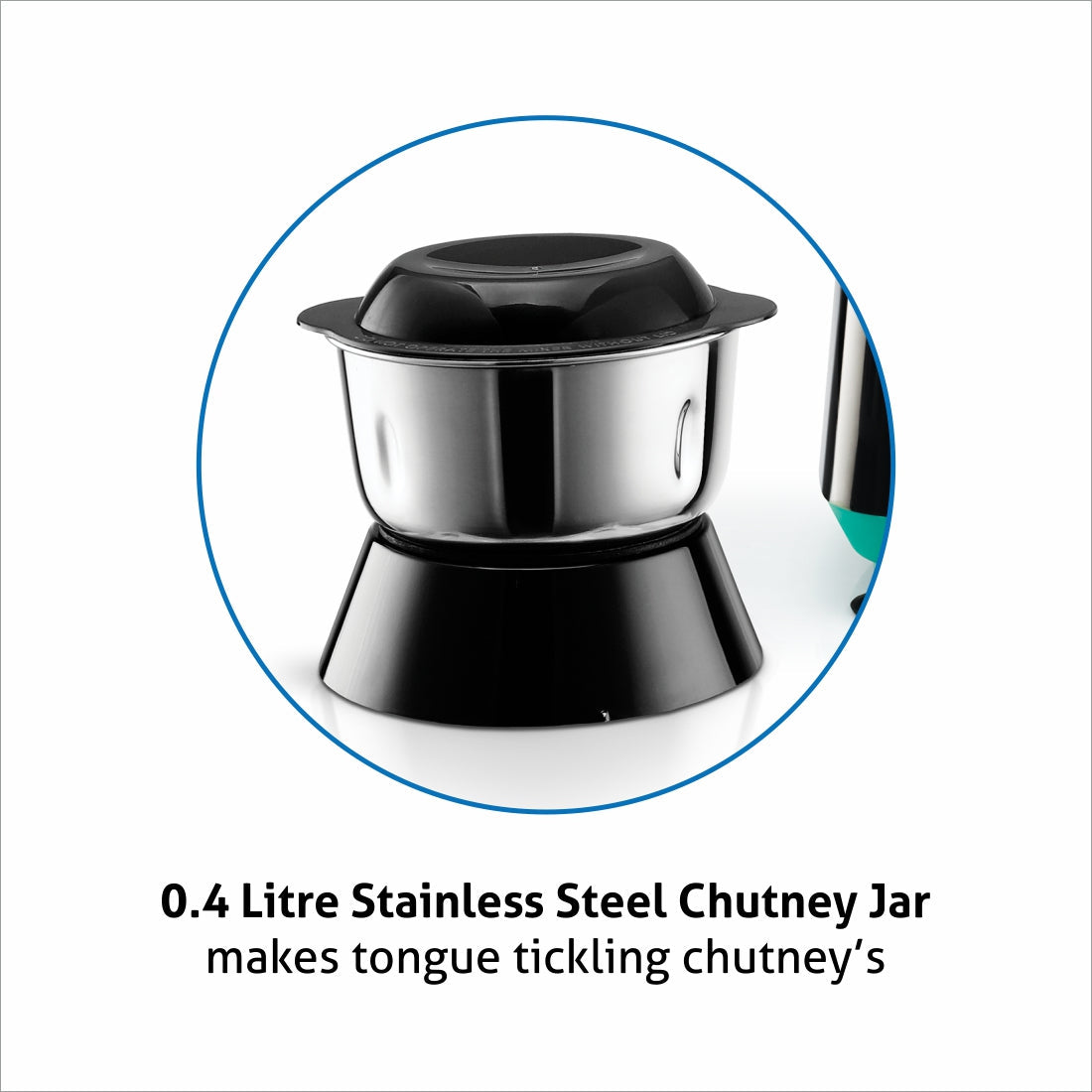 Mixer Grinder 750W 100% Copper Motor, 3 Stainless Steel Liquidiser, Grinder, Chutney Jars - Black & Green (4030)