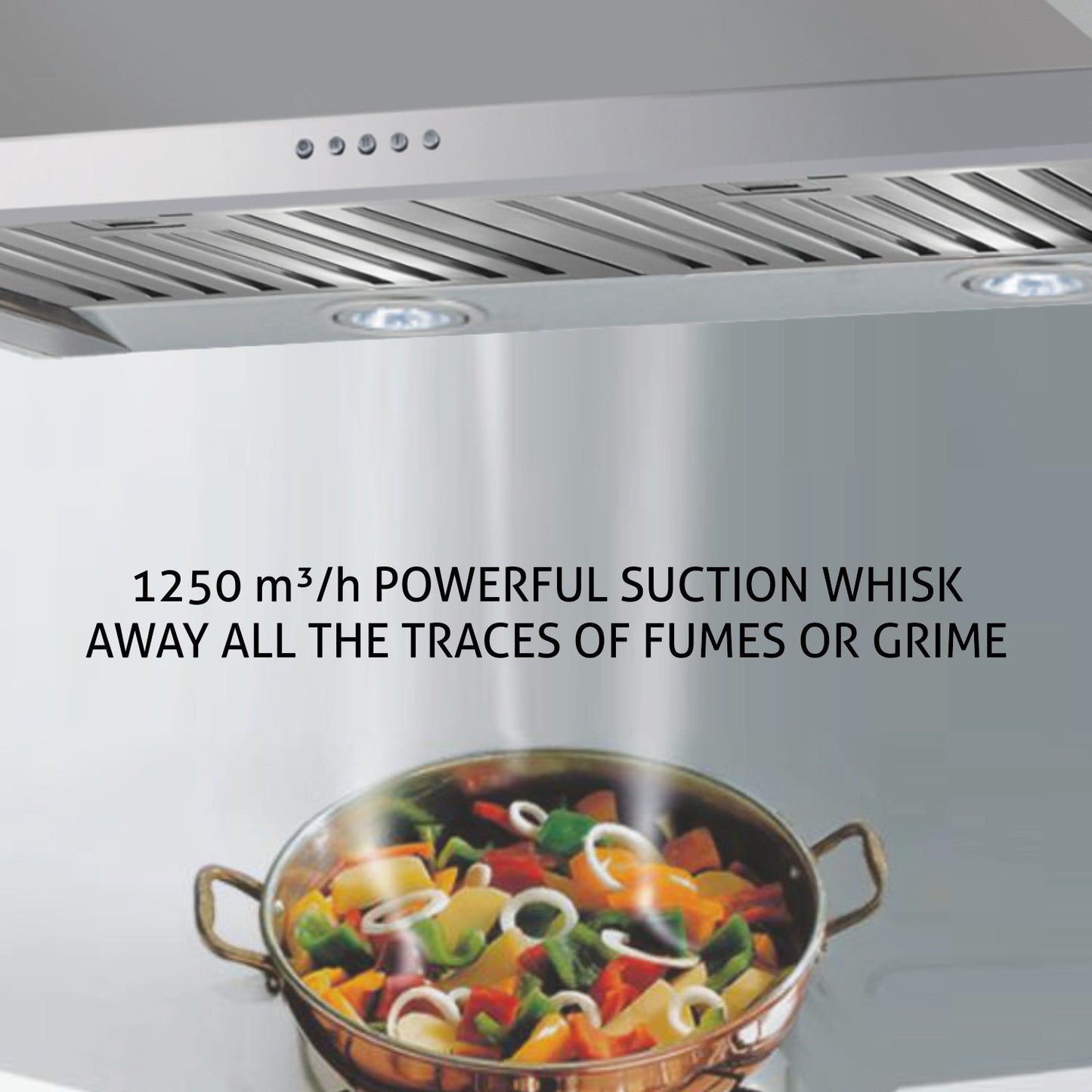 Wall Mounted Pyramid Kitchen Chimney 60cm 1250 m3/hr Suction Power - CH6064X6X1000BFLTW