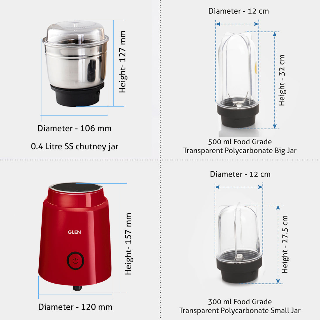 Active-Blender Grinder, 350W, 20000 RPM Mixer, Grinder, Blender, 1 SS Grinder Jar, 2 Jars - RED (4048 BG RED)