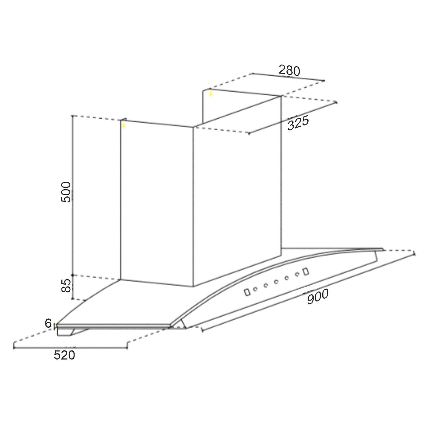 Auto Clean Curved Glass Kitchen Chimney, Baffle Filters, Motion Sensor 1200 m3/h 60/90cm - Black (6066 MS AC BL)