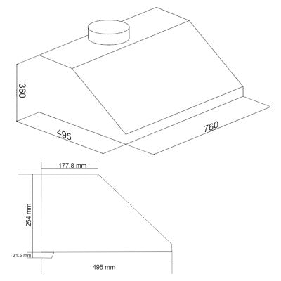 Auto Clean Chimney Straight Line Filterless, 76cm 1200 mB3/h -Black (6005 TS BL AC)
