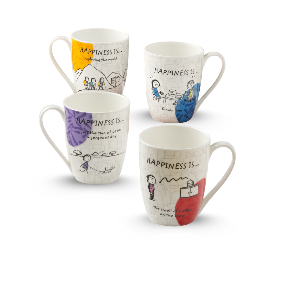 Claycraft Happiness Is... Oxford Big Coffee & Milk Mug 310ml, Set of 4 (Delight)