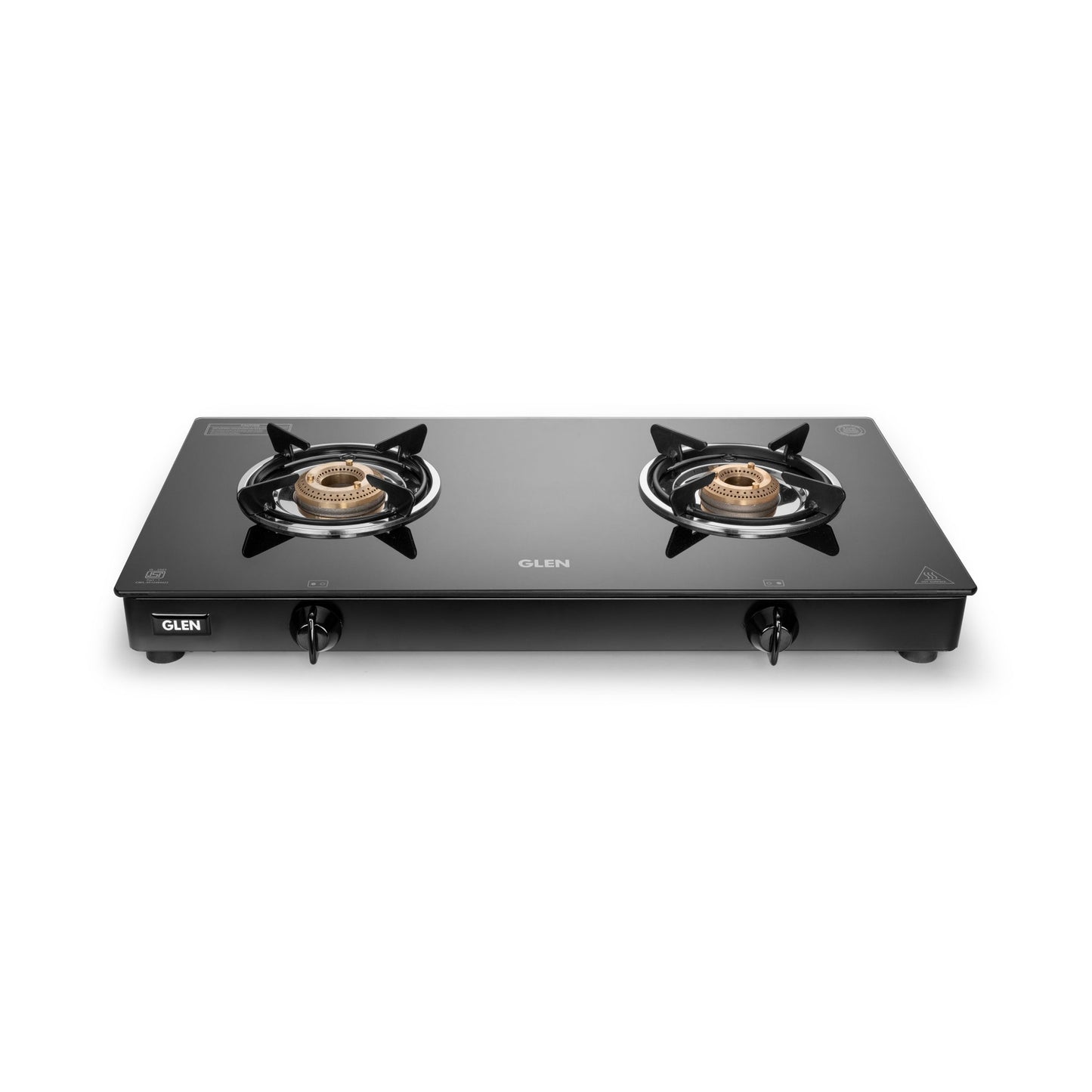 GLEN 2 Burner Glass Gas Stove Jumbo with Brass Burner Black (CT1020GTJMBB)