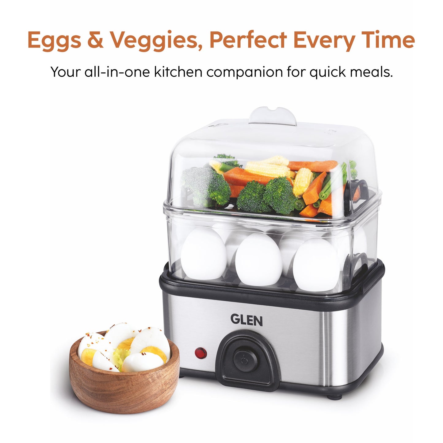 GLEN Egg Boiler Steamer Plus | Boils Upto 16 Eggs Auto shut Off, Push Button Start | 350W (SA3036EBSPLUS)