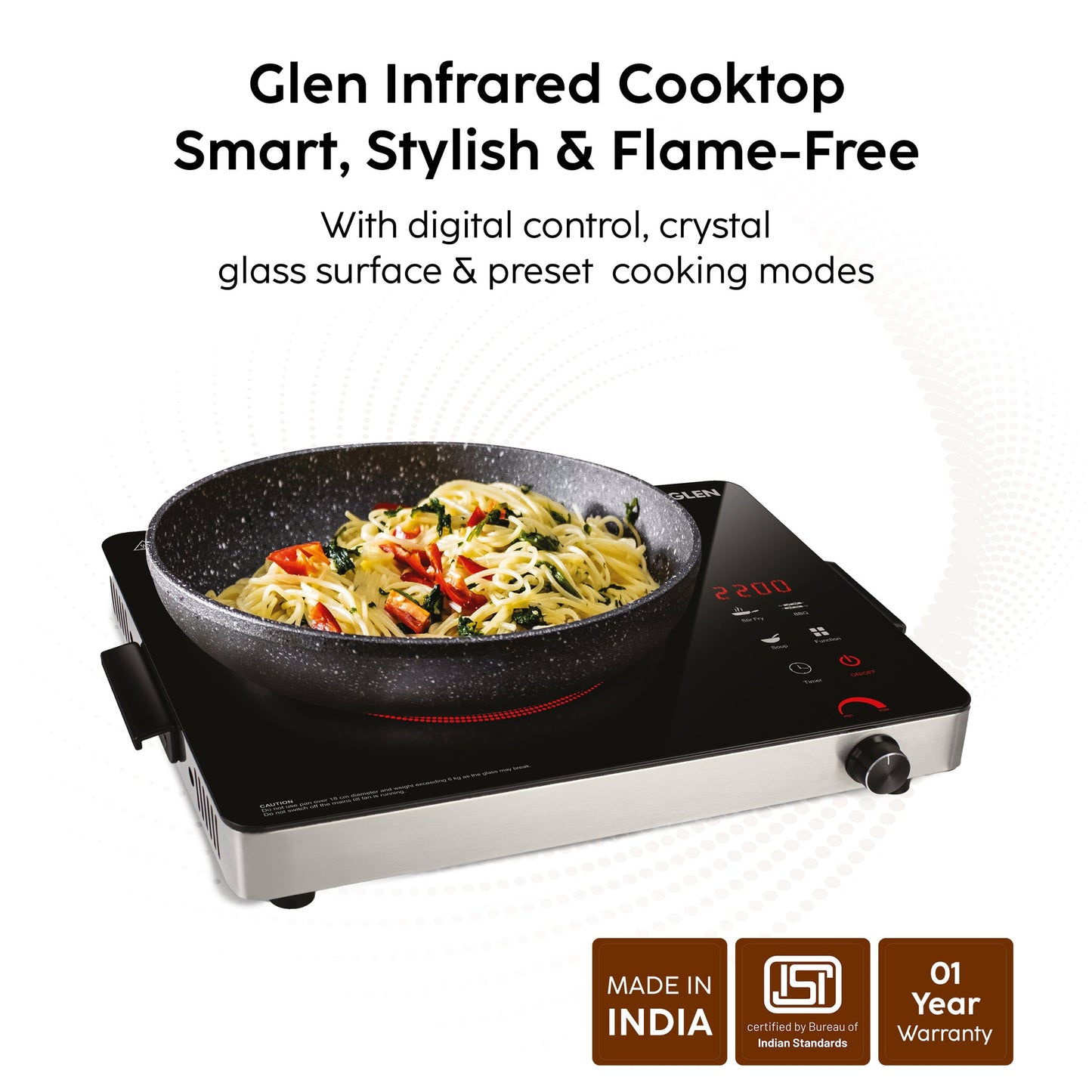 Glen Infrared Stove 2200W (SA-3074 IR22) | 3 Preset Cooking Functions, Touch Control, Energy-Efficient & Fast Heating Cooktop