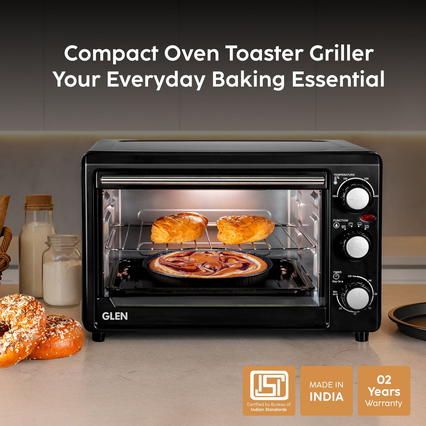 GLEN Oven Toaster Griller (OTG) - 18 Litres | Upper & Lower Heating 60 minute timer 1200W - Black (SA5018)