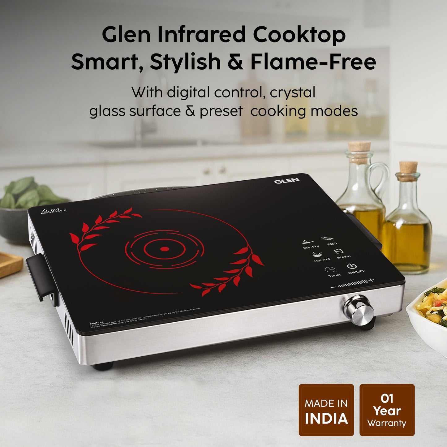 GLEN Infrared Cooking Stove with 4 Preset Cooking Functions 2200W - SA-3077IR