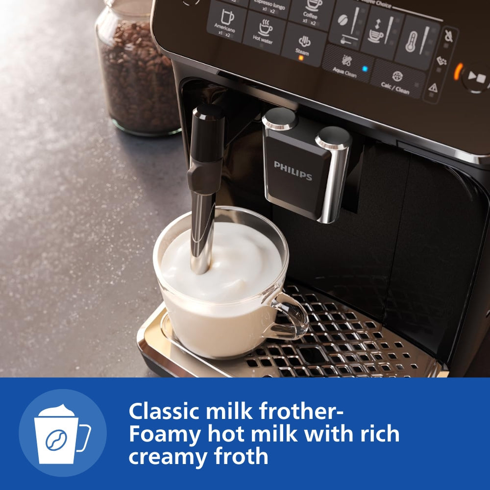 PHILIPS Series 3200 Fully automatic espresso machines | Intuitive Touch Display, Built-In Grinder & Milk Frother – Perfect Café-Style Coffee at Home (EP3221/40)