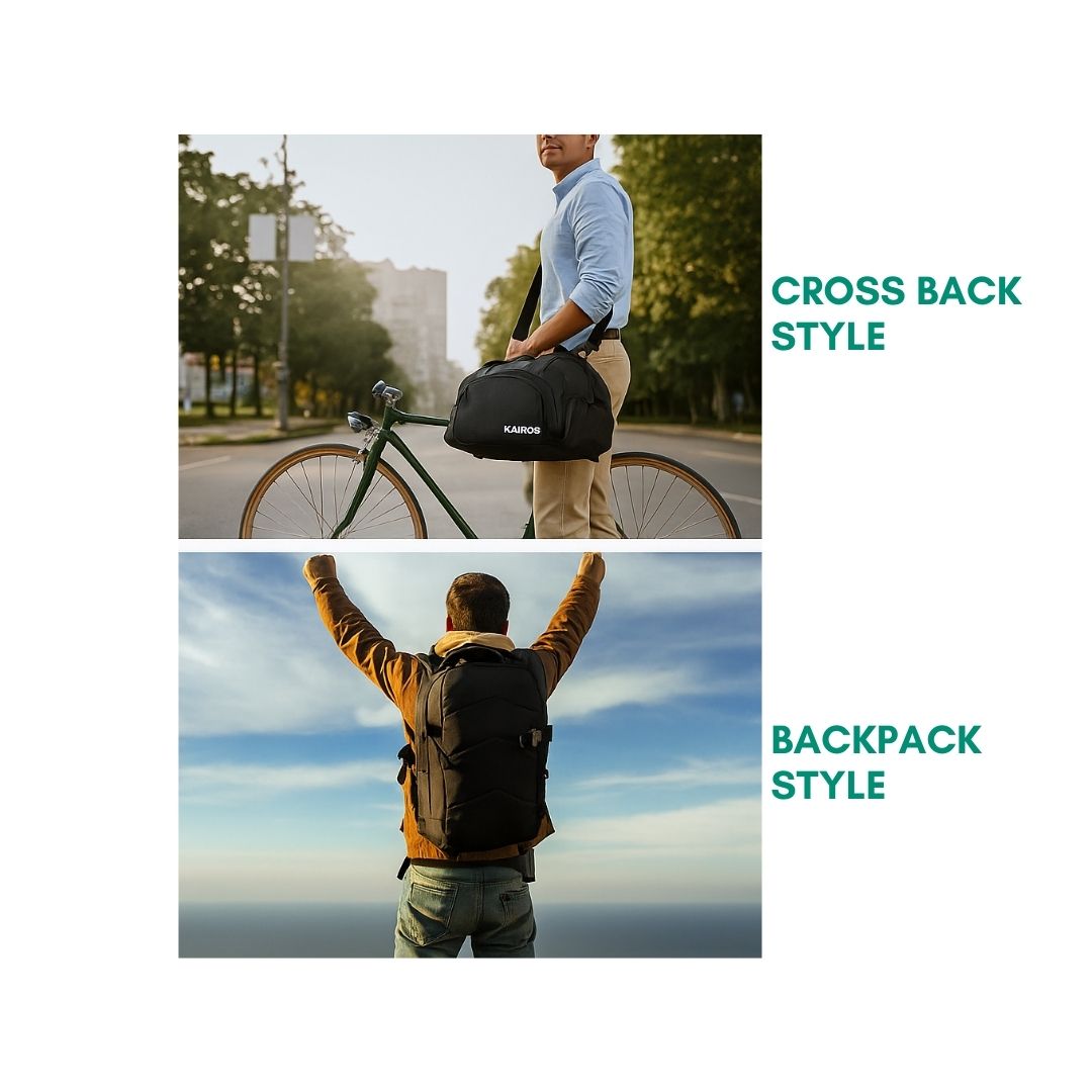 KAIROS Swift Companion- Convertible Travel Duffle + Backpack with Shoe Compartment