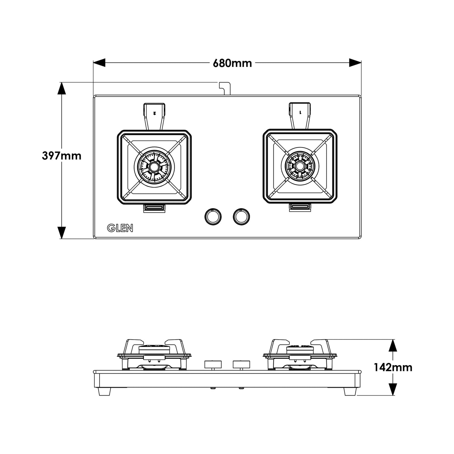 GLEN 2 Burner Swift Glass Gas Stove with Multi Ring Forged Brass Burners (CT1022GTBLSWIFT)