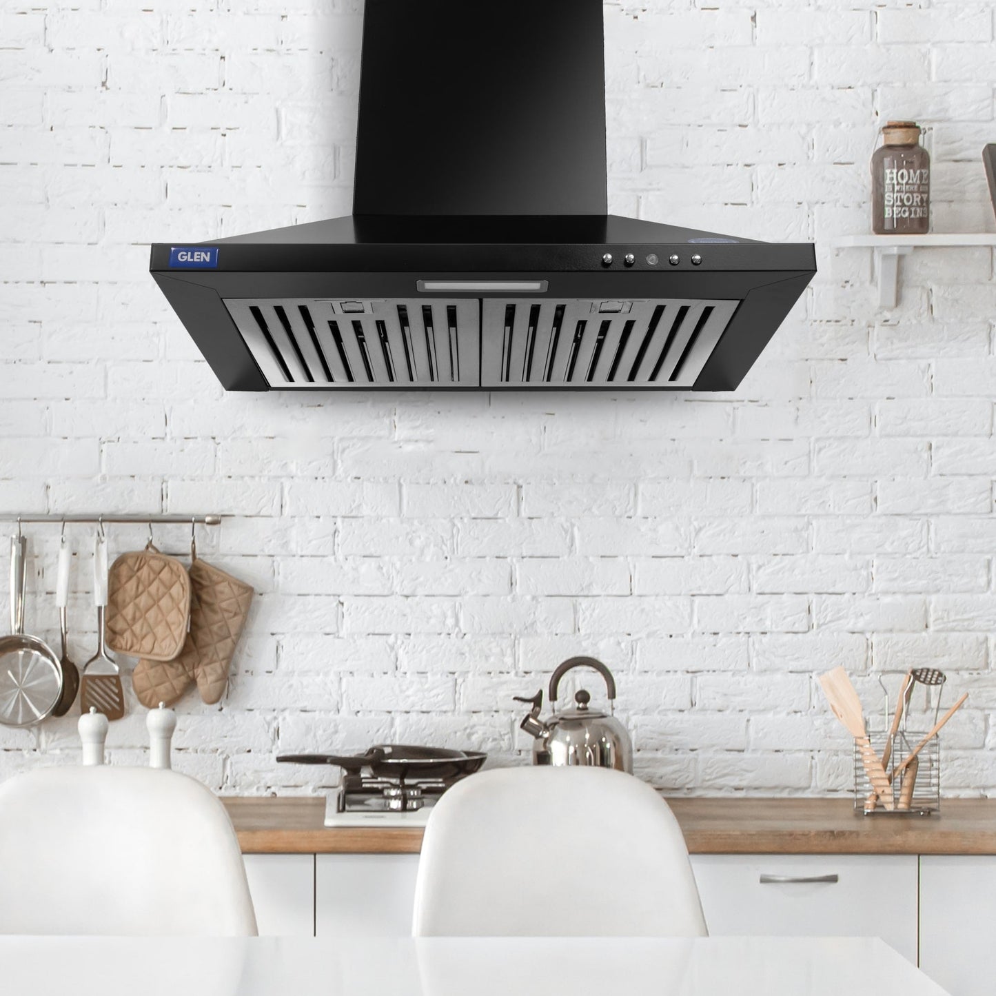 Electric Kitchen Chimney, Pyramid Shape SS Baffle filters 60cm 1000 mB3/h - Black (6048 JU BLK)