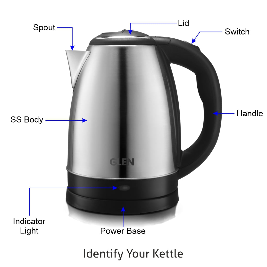Electric Kettle 1.8 Litre Stainless Steel with 360B0 Rotational Base, 1500 W - Silver (9002)