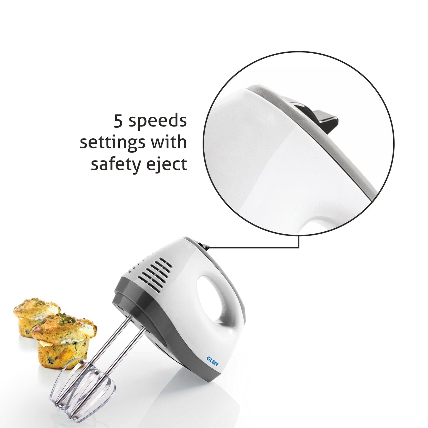 Electric Hand Mixer 125W 2 Beaters with 5 Speed Settings - White and Grey (4060)