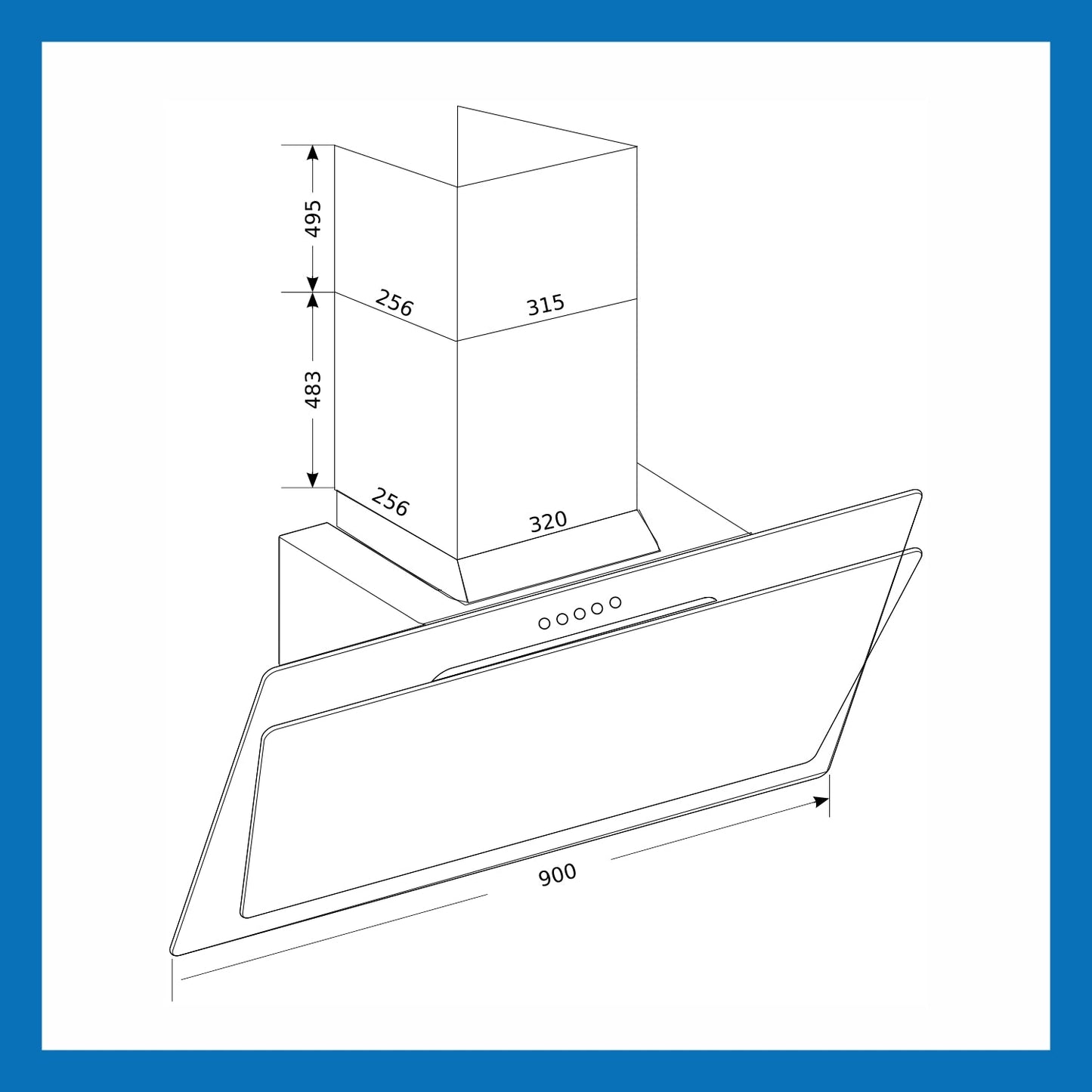 Kitchen Chimney Vertical Glass with Push Buttons 90cm 1000 m3/h- Black (6079 PB)