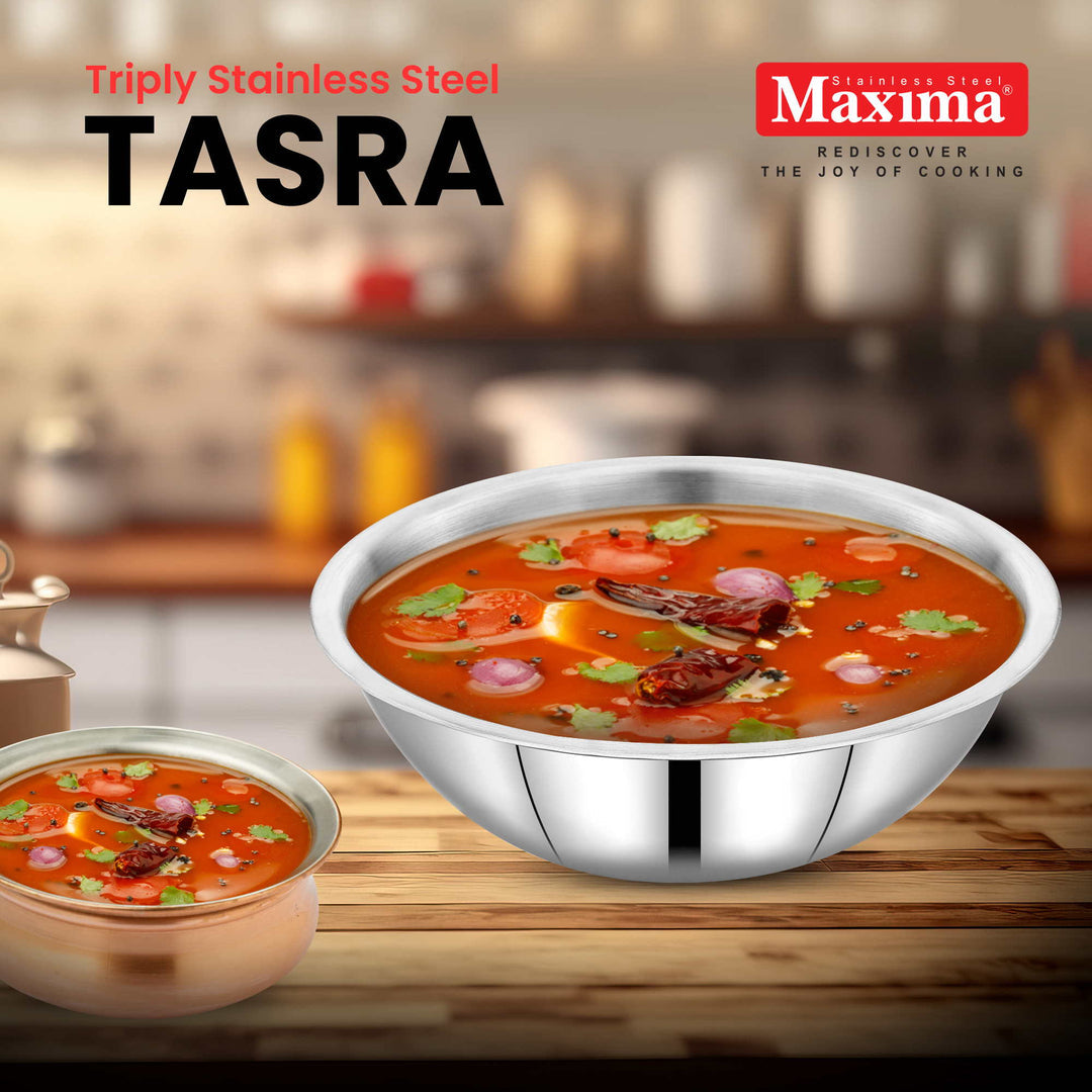 Maxima Kitchenware Triply Stainless Steel Tasla with Lid