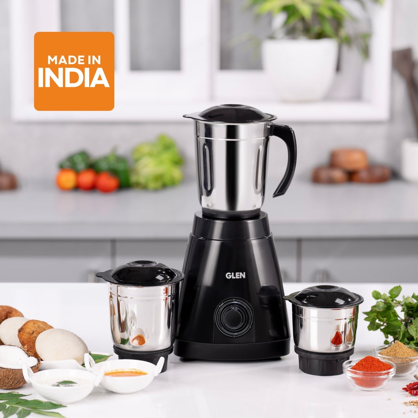 GLEN Mixer Grinder 550W with 3 Stainless Steel Liquidiser, Grinder and Chutney Jars - Black (4021)