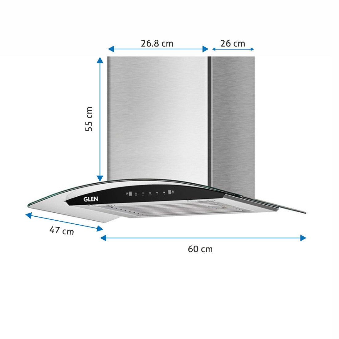Auto Clean Chimney Curved Glass Baffle Filters with Motion Sensor 60/90cm 1200 mB3/h - Silver (6063 SS)