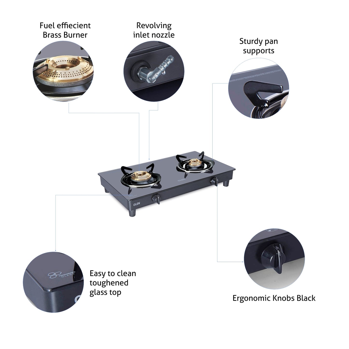 GLEN 2 Burner PNG Glass Gas Stove with High Flame Brass Burner Black (CT1021GTHFBBBLPN)