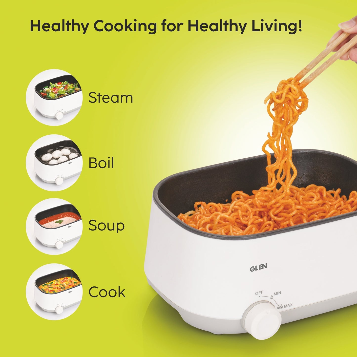 GLEN 3 in 1 Multi Food Steamer - Steam, Cook & Boil, 2 Power Settings, 600W - (SA-3051MFS)