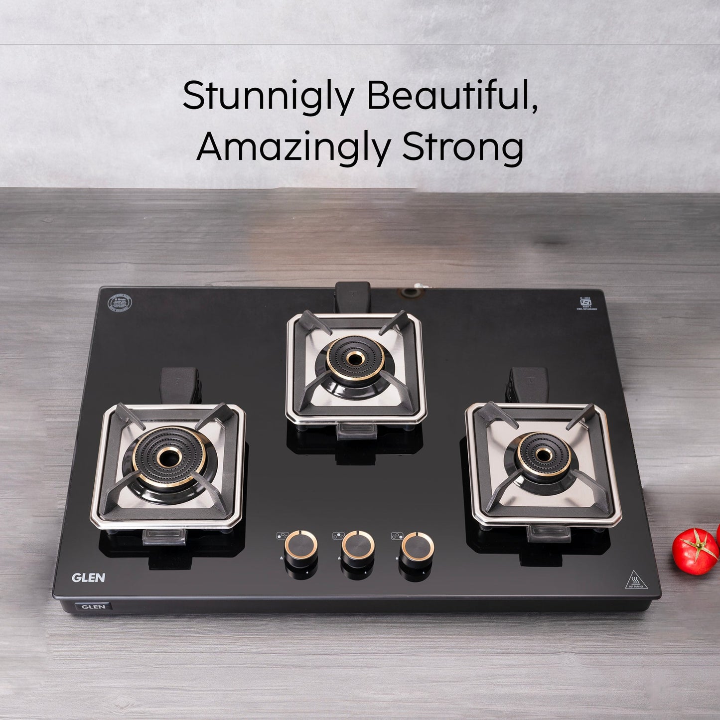 GLEN 3 Burner Swift Glass Gas Stove with Multi Ring Forged Brass Burners (CT1038GTBLSWIFT)