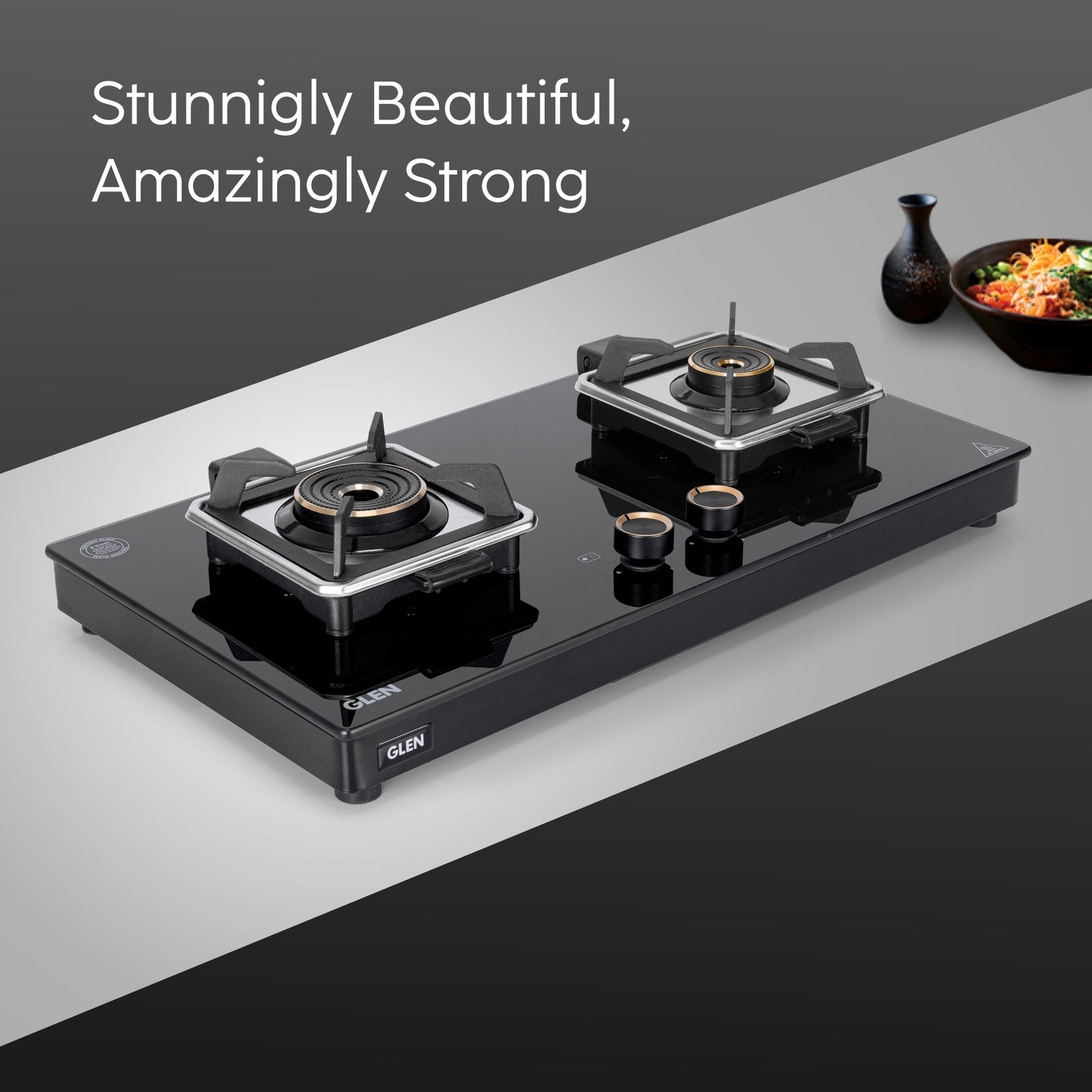 GLEN 2 Burner Swift Glass Gas Stove with Multi Ring Forged Brass Burners (CT1022GTBLSWIFT)