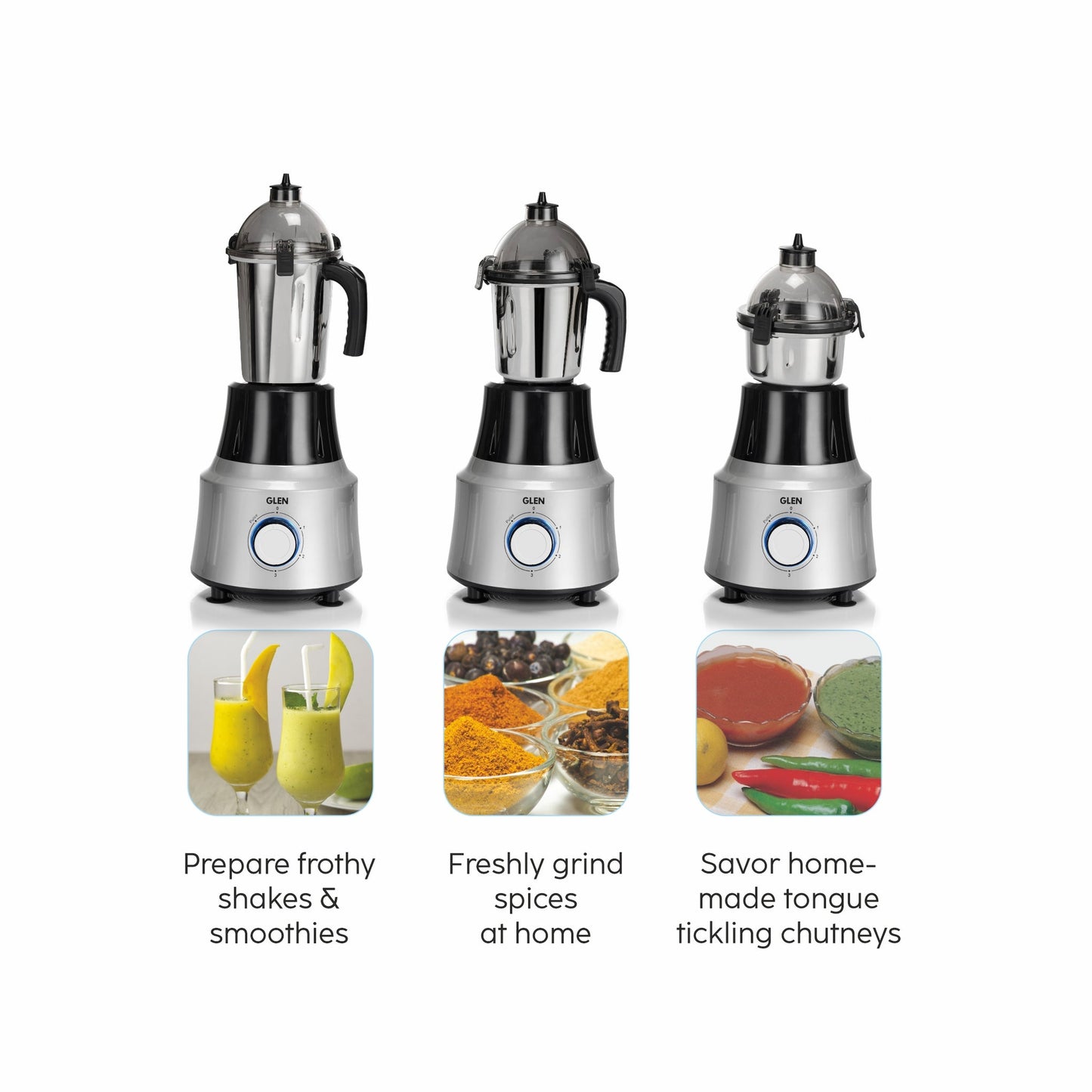 GLEN Ultra Tuff Mixer Grinder 1000W with 3 Stainless Steel Jars (SA4031J3)